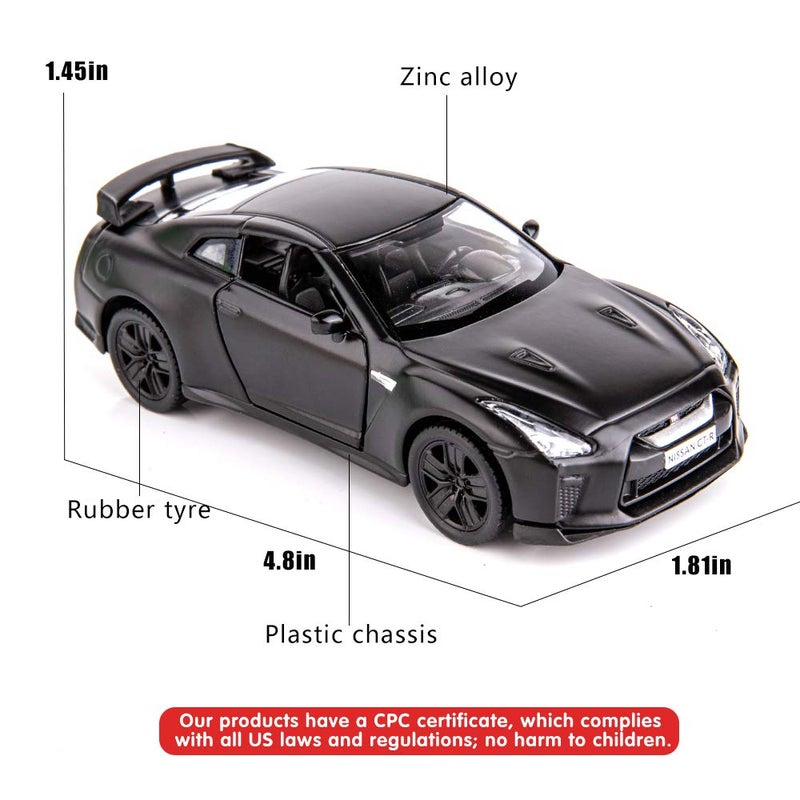 BDTCTK نموذج سيارة سوبركار GTR R35 مقياس 1/36 من BDTCTK، لعبة مصنوعة من سبائك الزنك، سيارات سحب للخلف، ألعاب للأطفال من 4 إلى 6 سنوات، هدية للأولاد والبنات (أسود) - Image 2